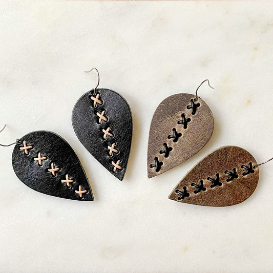 Laced Leaf Leather Earrings