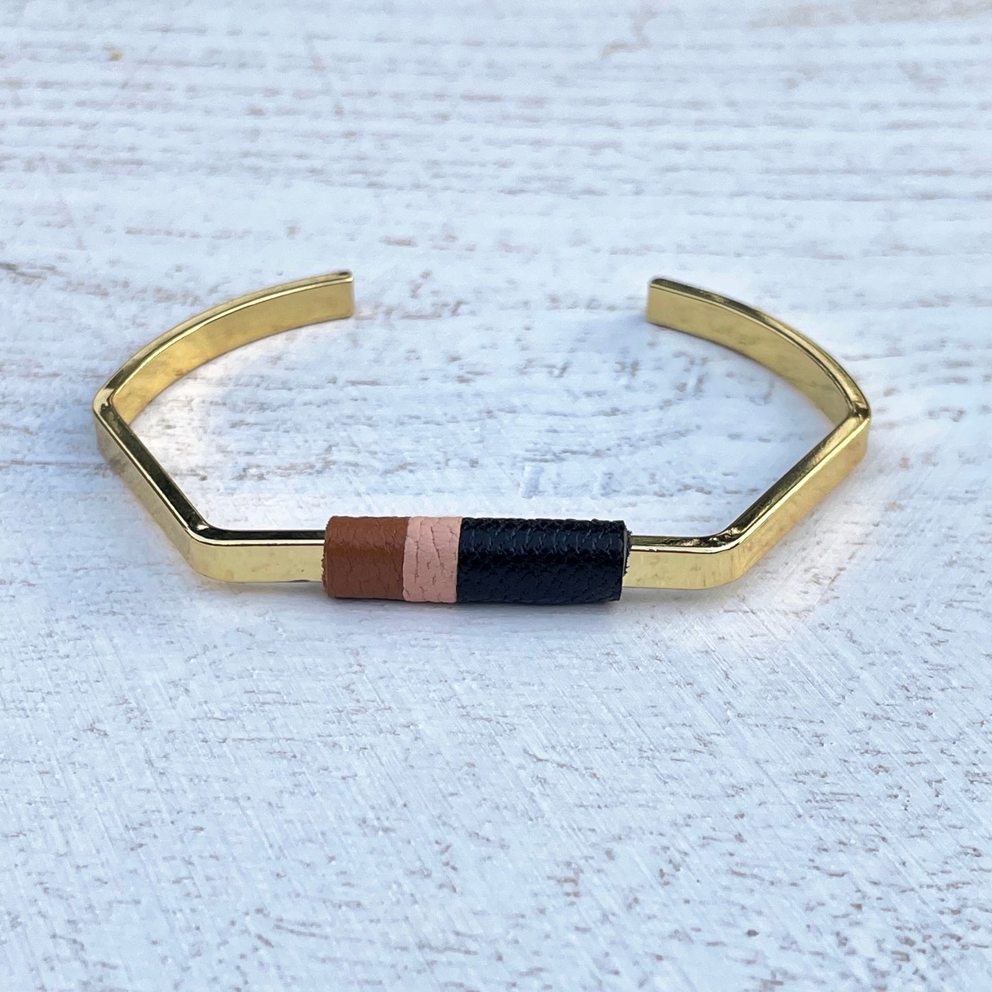 Color-Block leather bangle bracelet