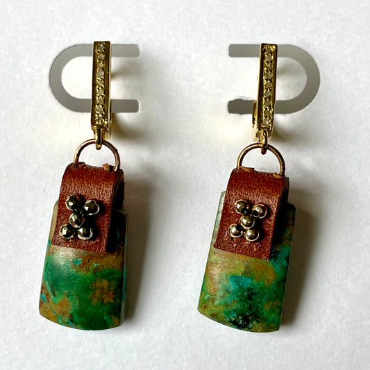 RAINFOREST Shortie Chrysocolla & Diamond Earrings OOAK (one of a kind)