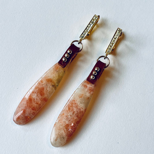 Endless Summer Sunstone Teardrop Earrings in Gold Vermeil with Pave-Set Diamonds OOAK (one of a kind)