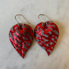 Metallic red with grey print leather with silver ear wires