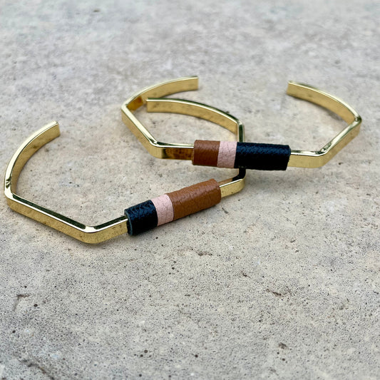 Color-Block leather bangle bracelet