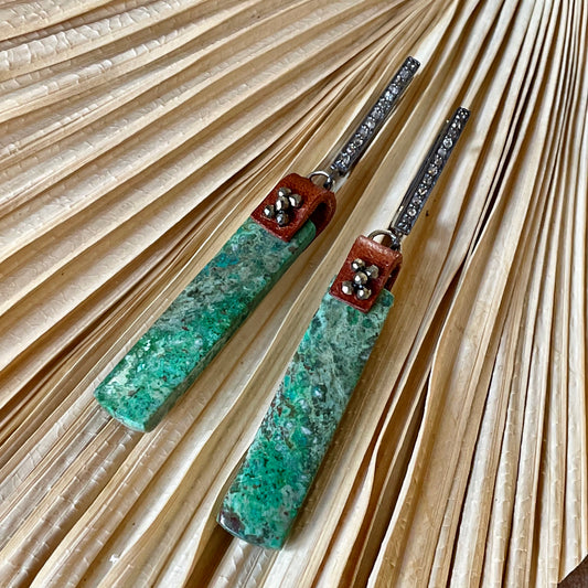 RAINFOREST Chrysocolla & Diamond Earrings OOAK (one of a kind)