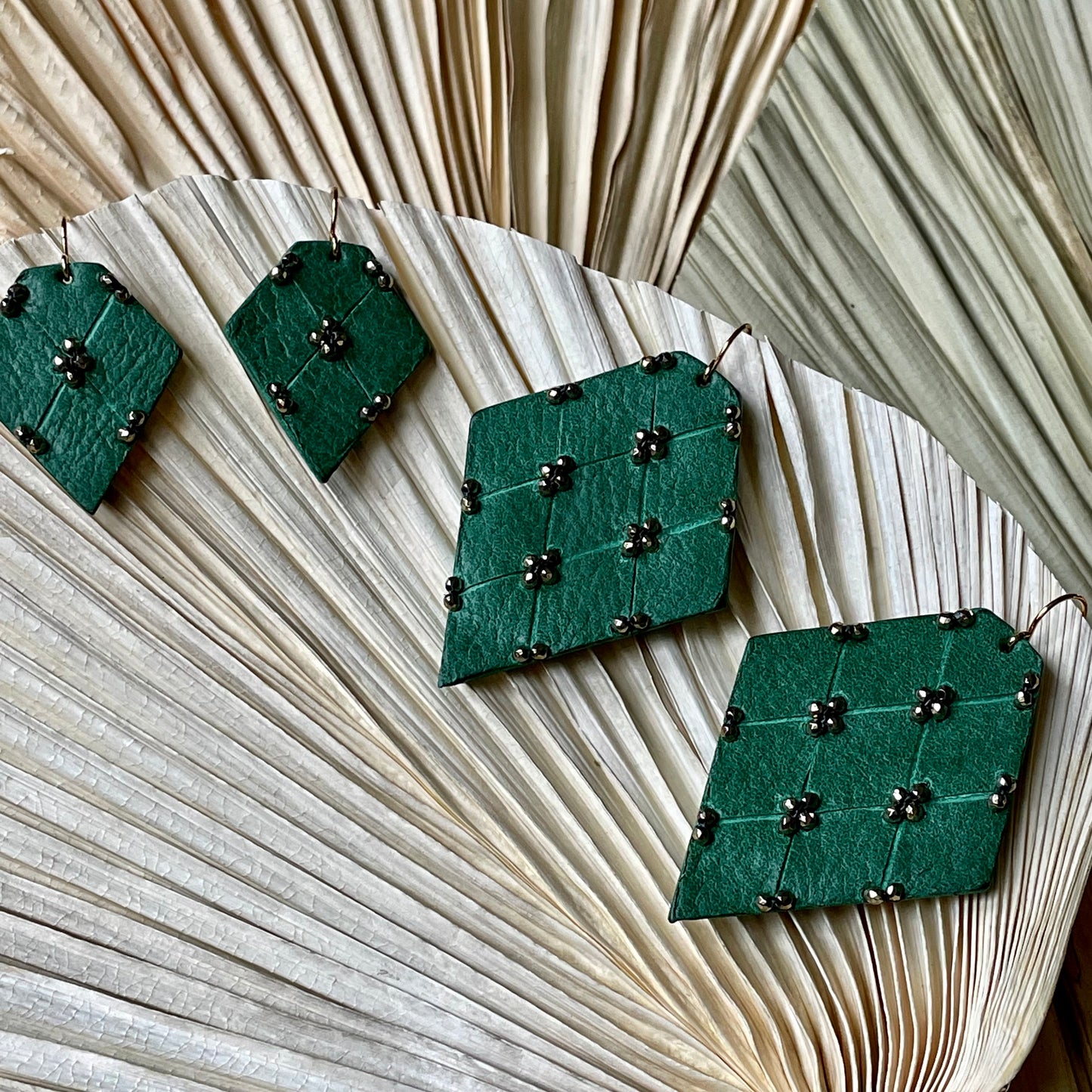 Green QUILTED leather earrings