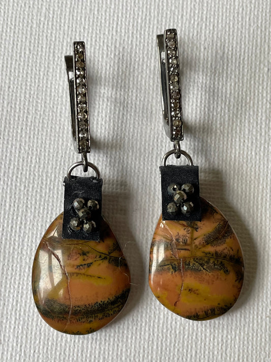 Utah Jasper and Pave Diamond OOAK (one of a kind) Earrings